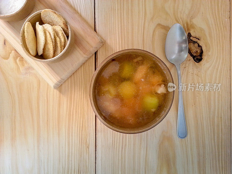 Fresh leek soup with kitchen